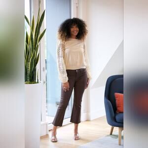 FRAME LE CROP MINI BOOT COATED IN DARK CHOCOLATE NWT Dark Chocolate S